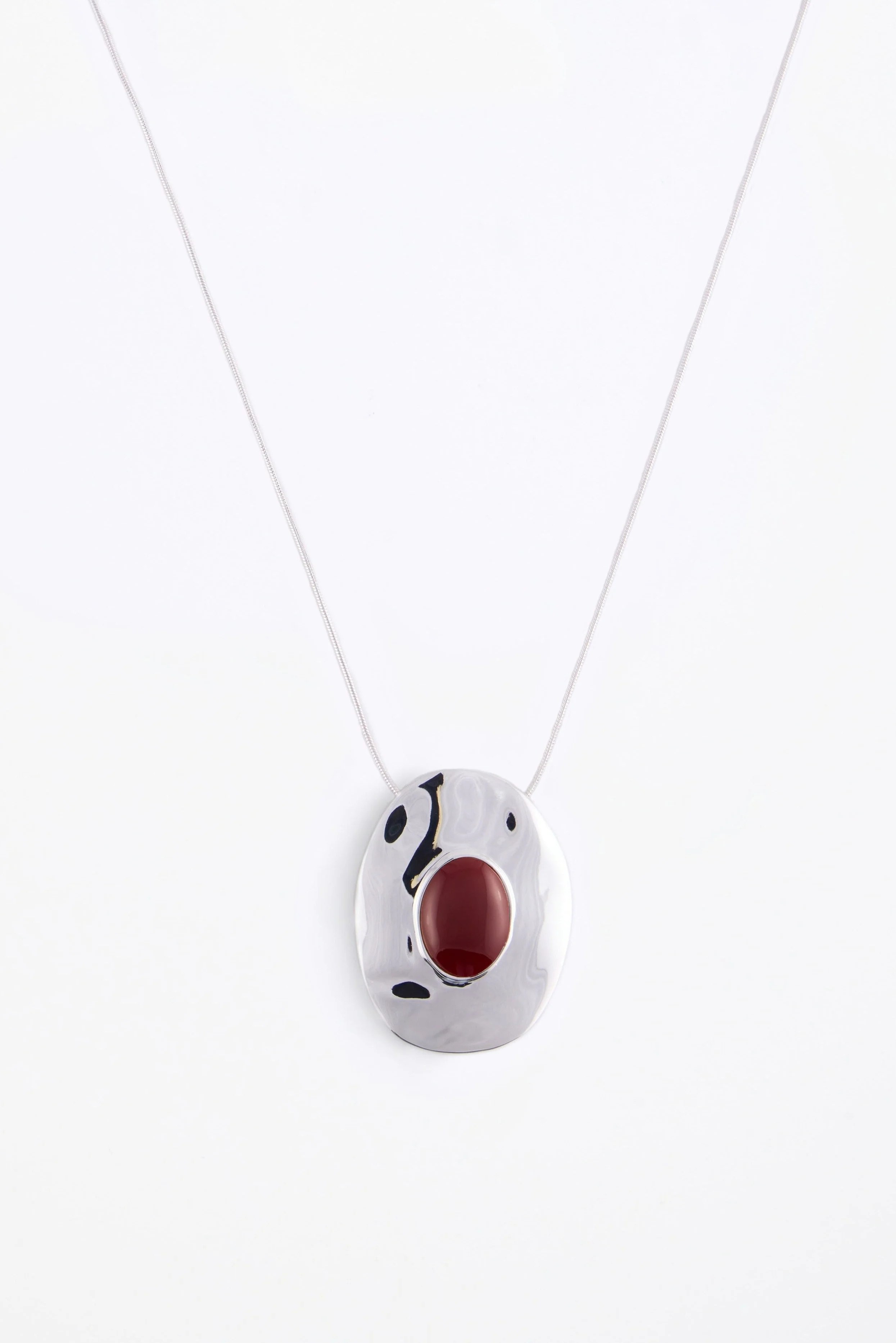 Stone Pendant Necklace (Silver/Oxblood) | SAME