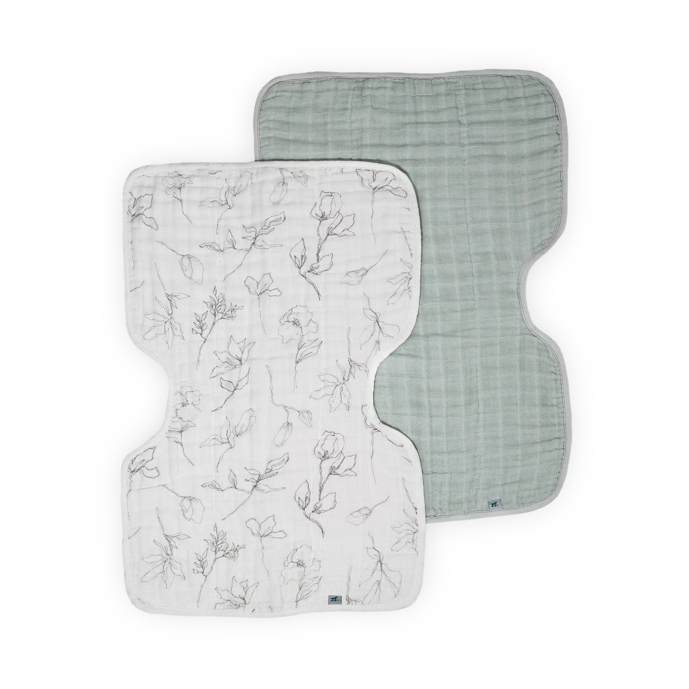 Organic Cotton Muslin Burp Cloth 2 Pack - Pencil Floral + White Sage | Little Unicorn