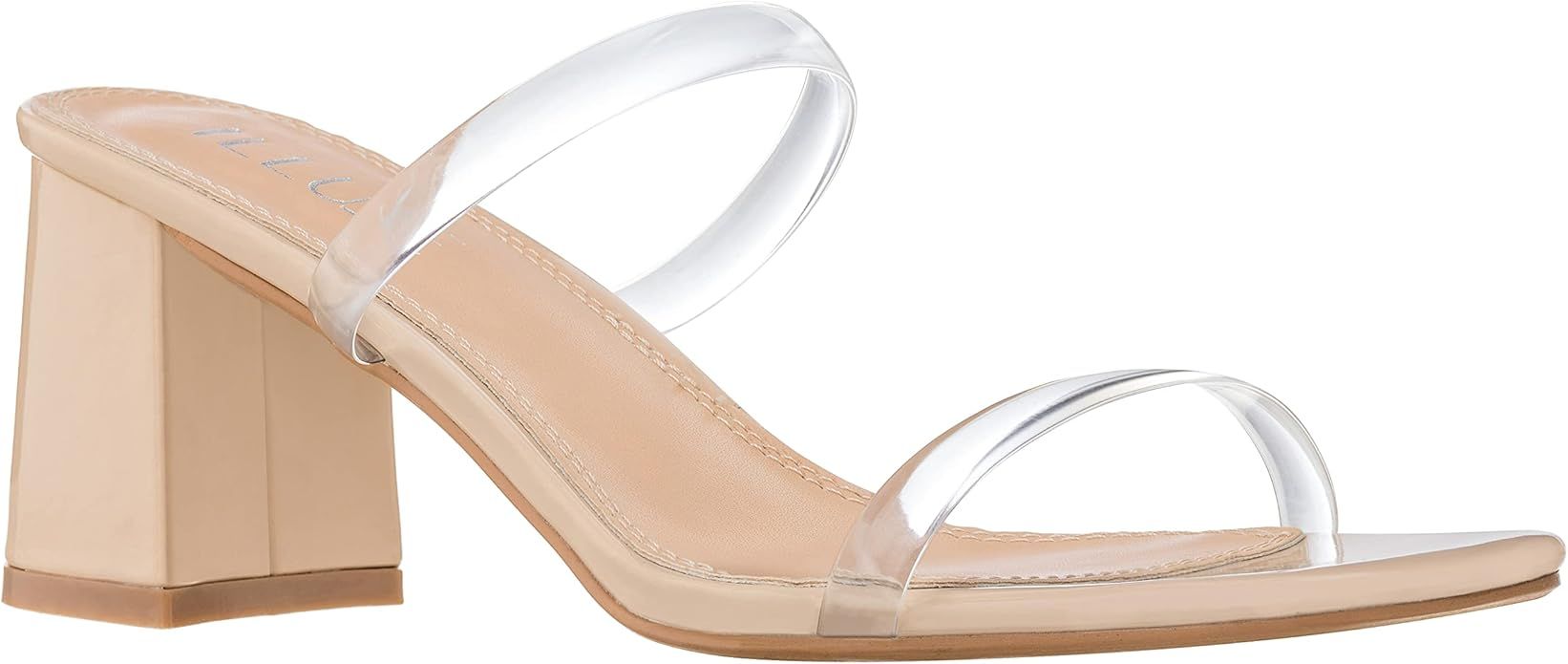 Amazon.com | ILLUDE Women’s Block Heel Double Band Square Toe Heeled Sandal Slip On Shoes (8, C... | Amazon (US)