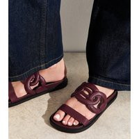 Women's Wide Fit Burgundy Faux Leather Double Strap Mule Sandals Vegan New Look | New Look (UK)