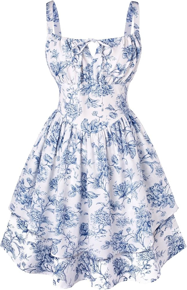 Scarlet Darkness Floral Corset Dress for Women Ruffle Mini Dress Summer Sundress | Amazon (US)