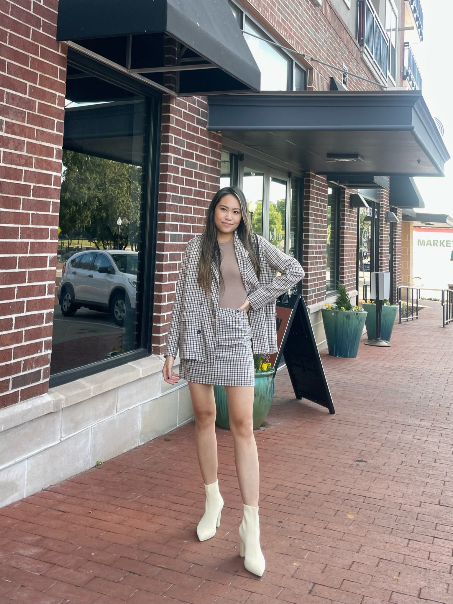 Fall outfit, fall outfit inspo, autumn outfit, work outfit, Parisian style, minimal style, neutral style, blazer set, plaid blazer, plaid skirt, mini skirt, bodysuit, Abercrombie style, ankle boots, booties, fall boots

#LTKsalealert #LTKSeasonal #LTKstyletip