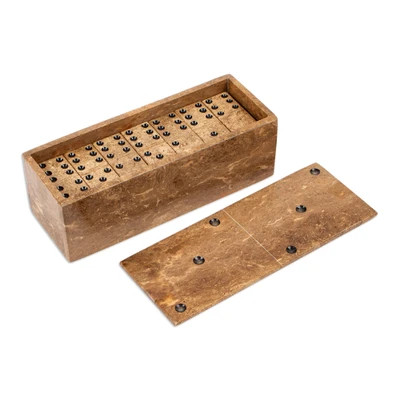 Handmade Brown Marble Domino Set from Mexico | NOVICA