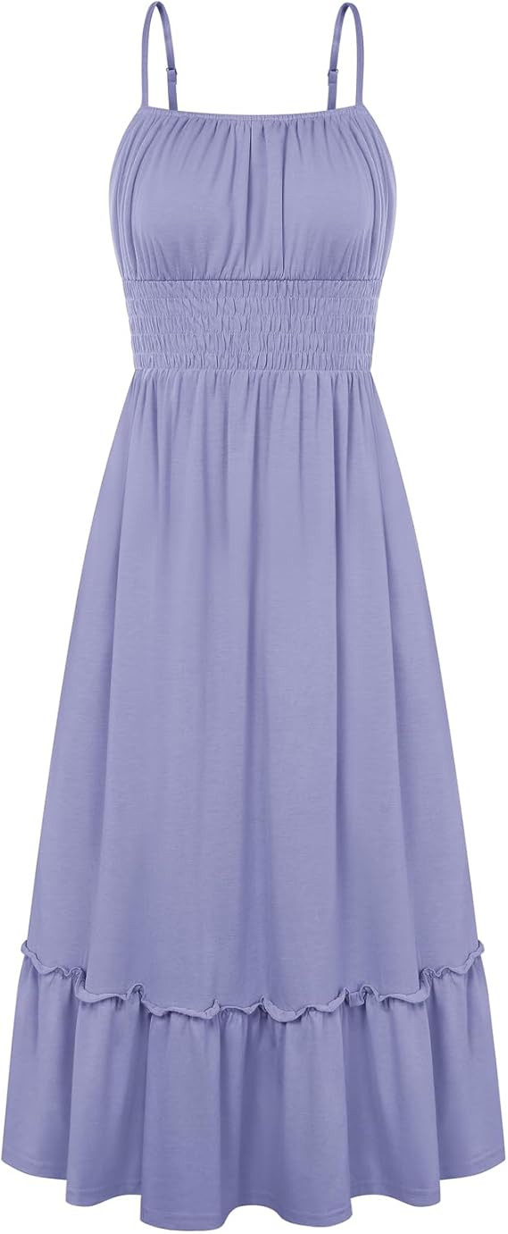 Women's Summer Maxi Dress 2026,Smocked Ruched Bust Sundress with Adjustable Straps & Pockets-Beac... | Amazon (US)