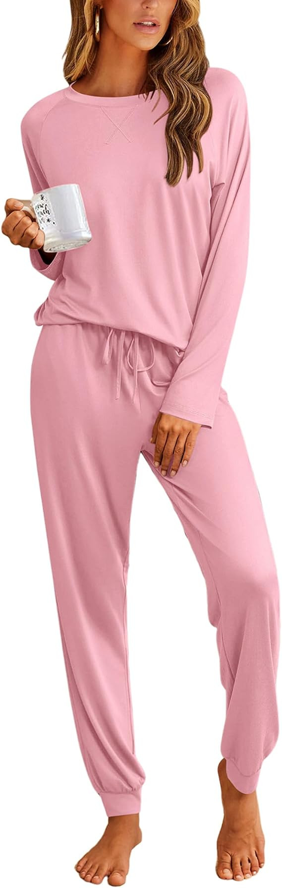 Ekouaer Pajamas Womens Long Sleeve Pj Set 2 Piece Loungewear Soft Sleepwear | Jogger Pants,2 Pock... | Amazon (US)