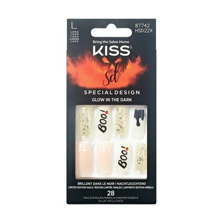 KISS Special Design Glow in the Dark, Press On Nails, Party Till I Die, Multicolor, Long Square, 28 Count | Walmart (US)