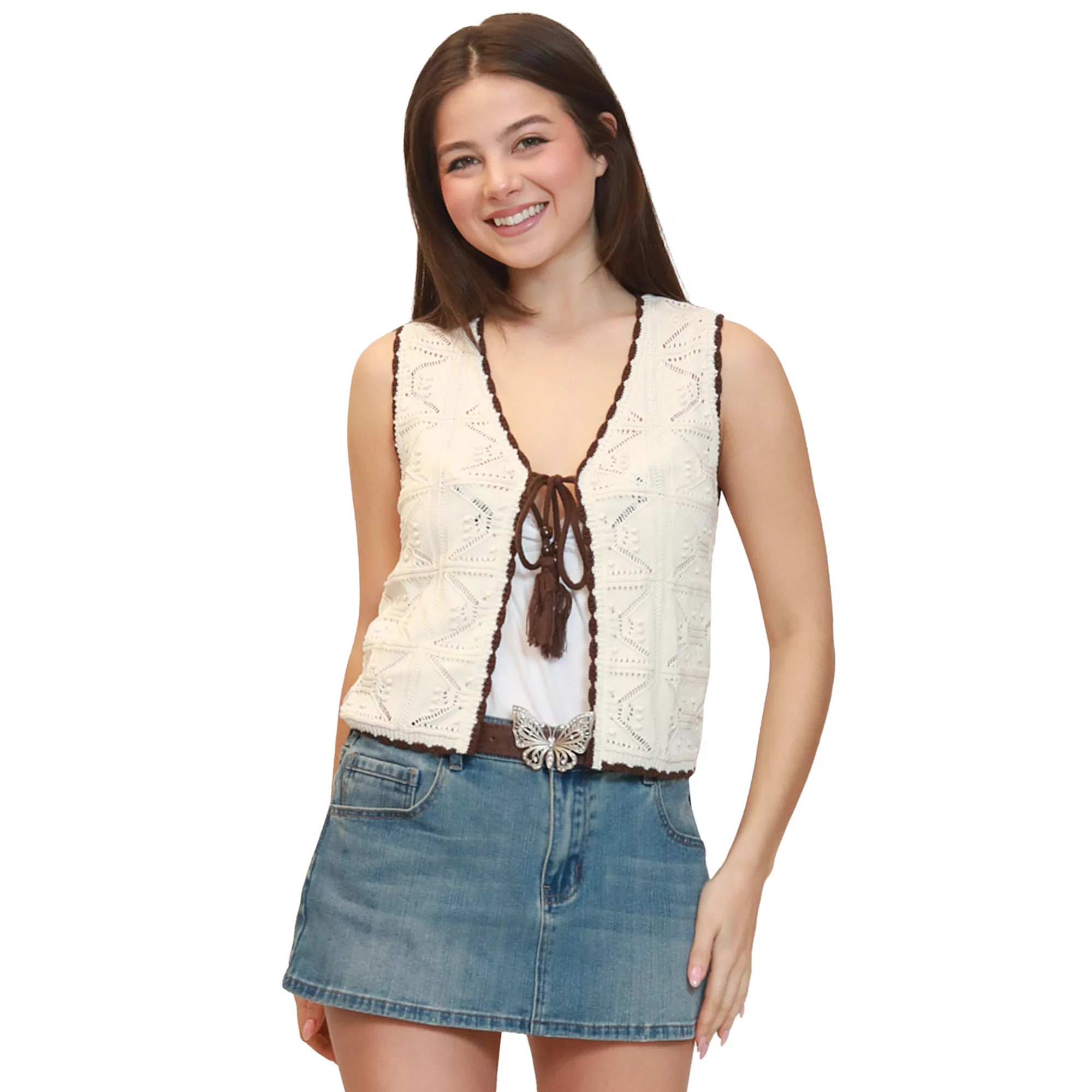 Juniors' madden girl Tie Front Jacquard Pointelle Vest | Kohl's