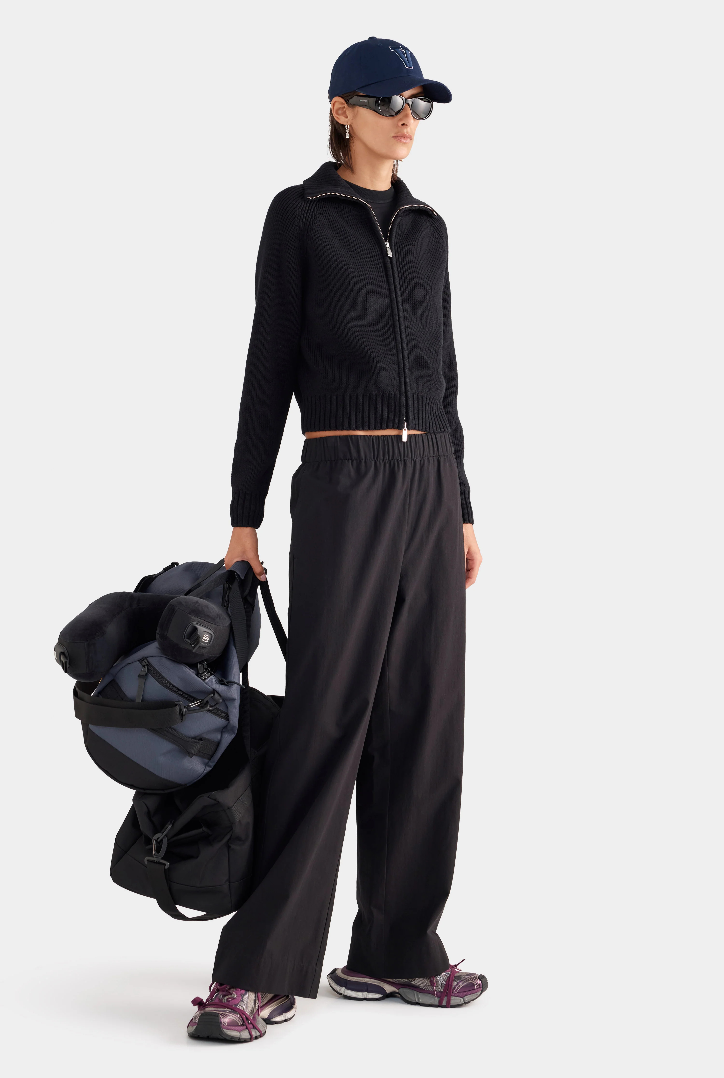 Womens Cotton Funnel Neck Zip Up Sweater in Black | Venroy | Venroy AU