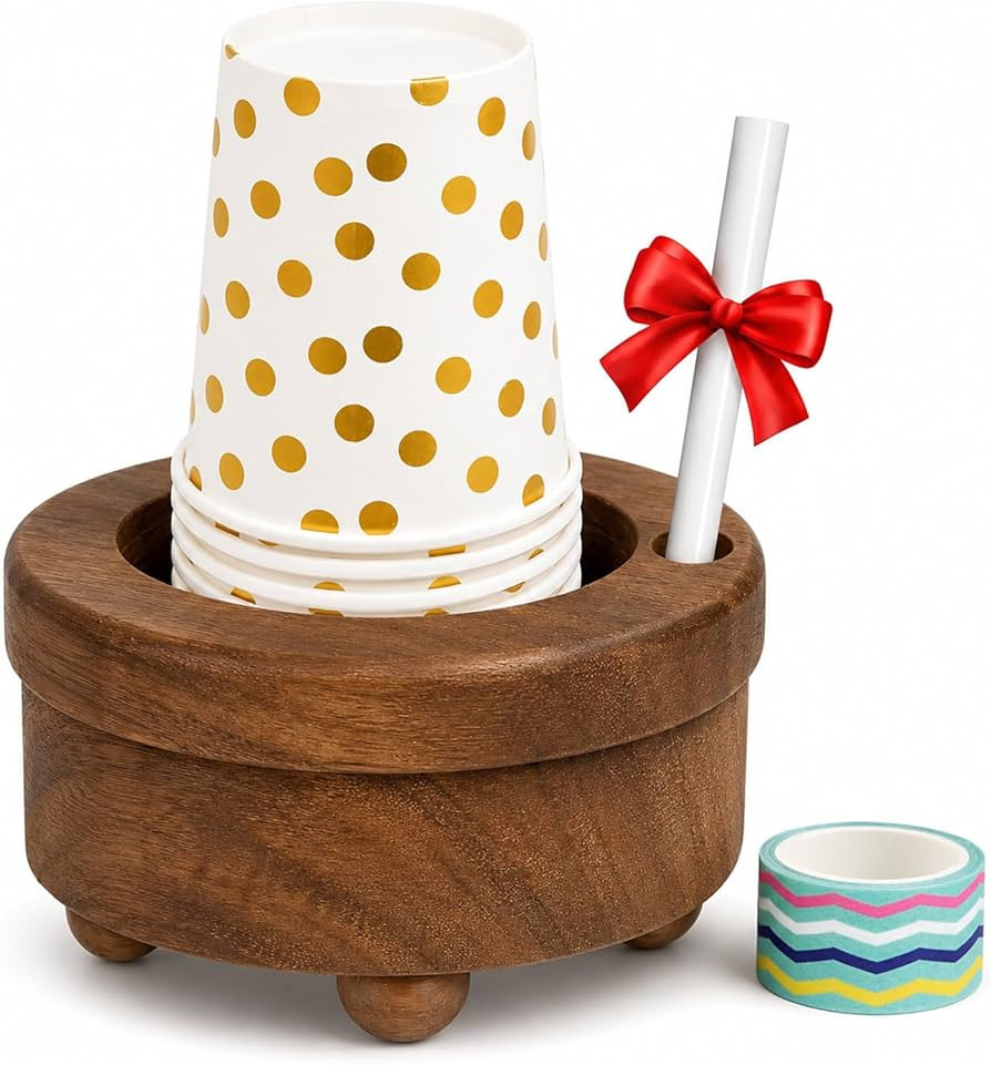 Wooden Disposable Cup Holder, Writable Paper Cup Dispenser for Small Cups, Coffee Bar Counter Org... | Amazon (US)