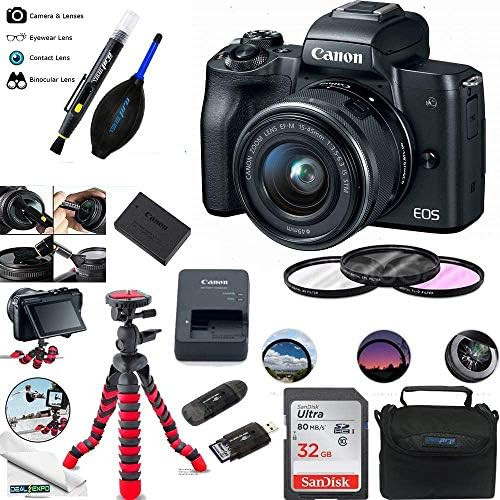 Canon EOS M50 Mirrorless Camera Kit w/EF-M15-45mm and 4K Video - Black - Essential Accessories Bu... | Amazon (US)