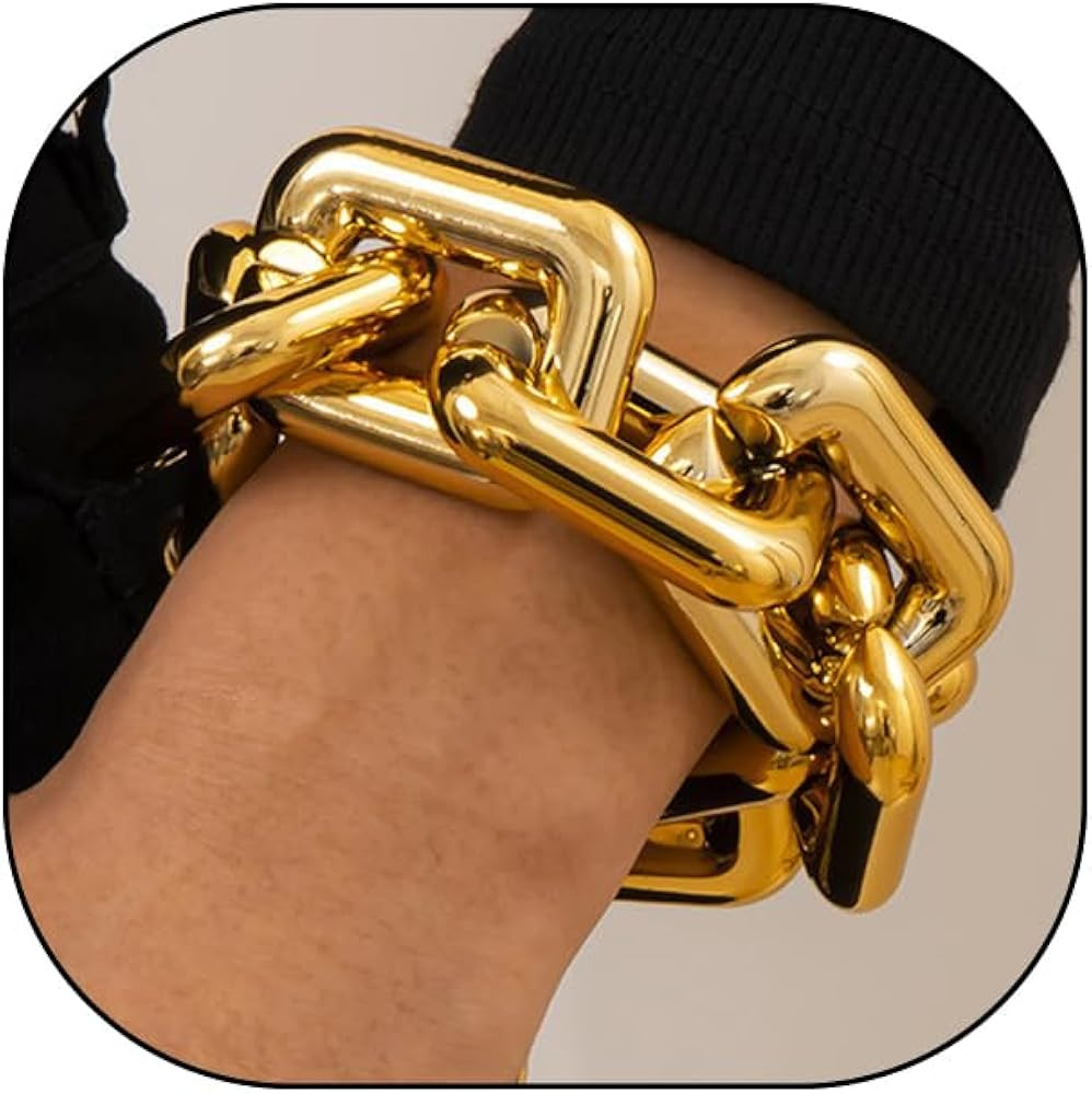 GIGB PBDK Plated Gold Chunky Bracelets,Punk Charming Exaggerated Paperclip Wide Chain Link Bangle... | Amazon (US)