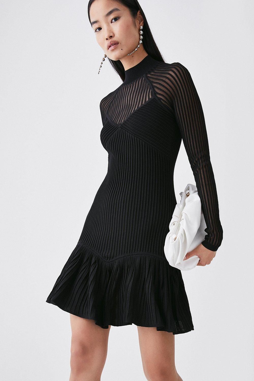 Sheer Knit Ruffle Hem Dress | Karen Millen US