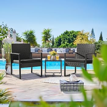 Flamaker 3 Pieces Outdoor Patio Wicker Furniture Set, Modern Rattan Chair Conversation Sets with ... | Amazon (US)