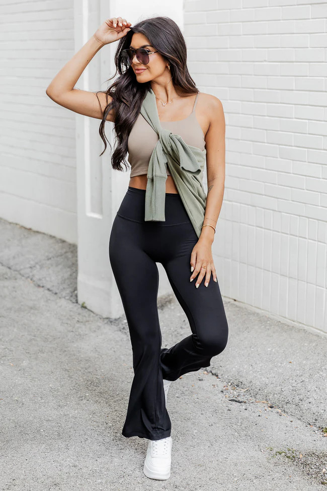 Believe In Yourself Black Flare Leggings | Pink Lily