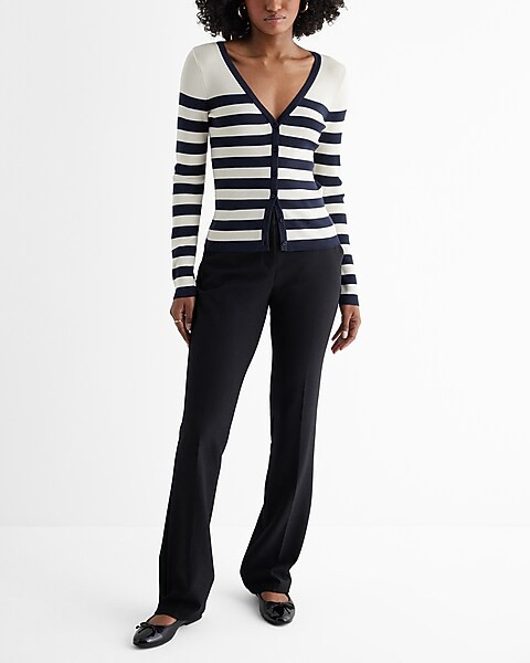 Silky Soft Fitted Striped V-Neck Cardigan | Express