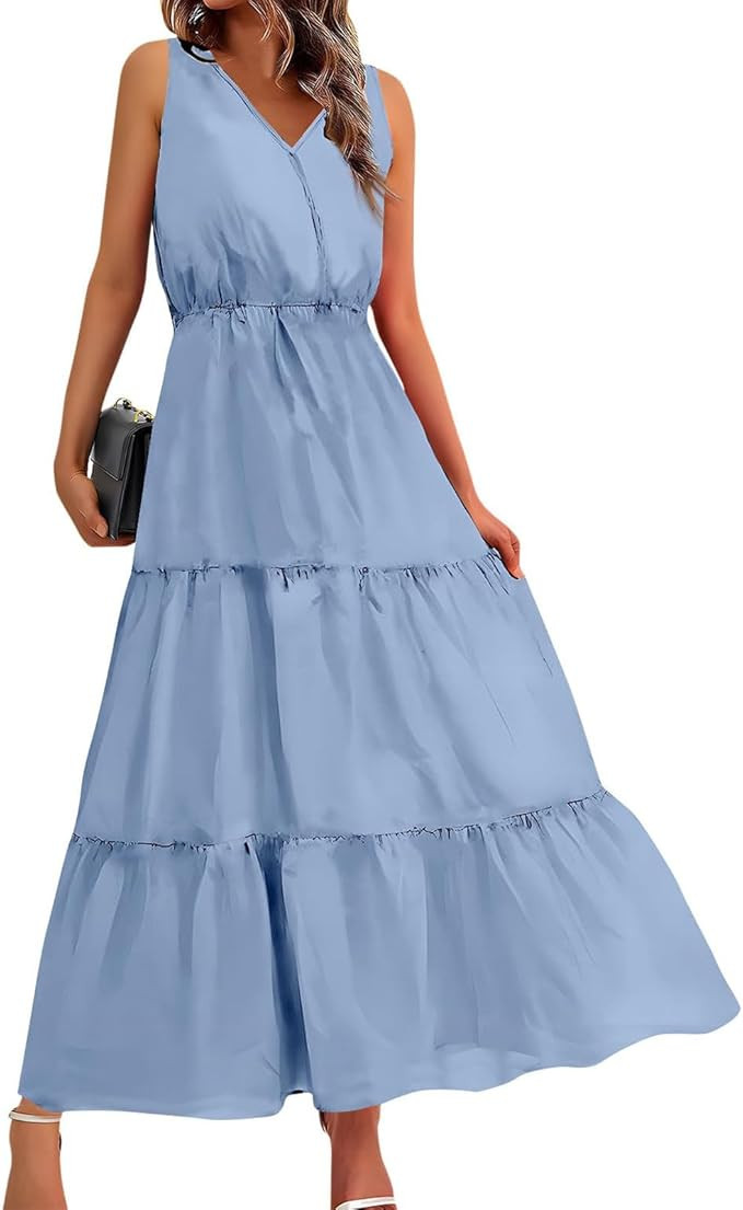 Summer Dresses for Women 2024 Casual Sleeveless Maxi Dresses Boho Floral Long Dresses Ruffle Hem ... | Amazon (US)