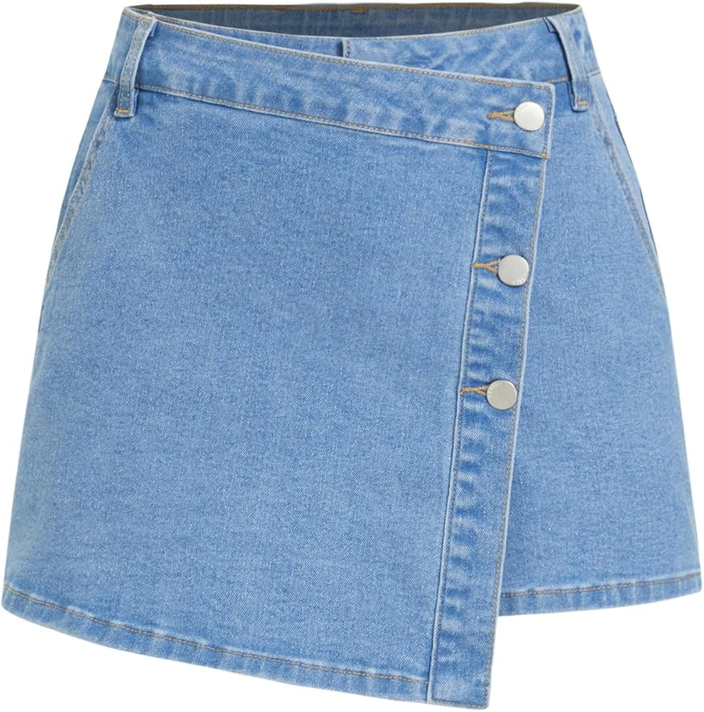 CIDER Denim Skort for Women with Pockets Stretchy Mid Waisted Jean Skirts with Shorts Y2K Summer ... | Amazon (US)