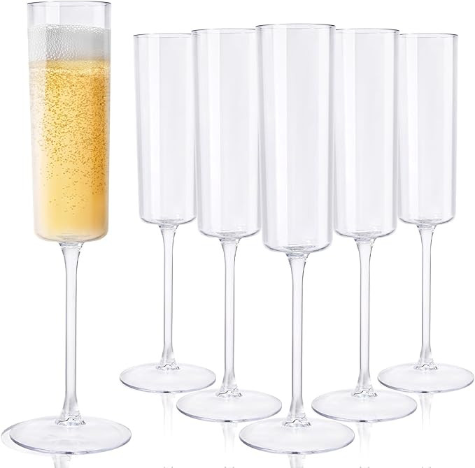 Ciaell 24 Pack Plastic Champagne Flutes - Clear 6 Oz Disposable Champagne Glasses - Square Plasti... | Amazon (US)