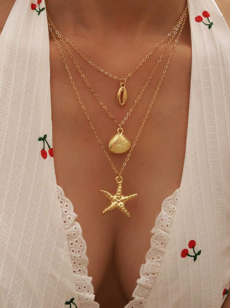 3pcs Beach Resort Ocean Wind Resin Starfish Shell Combination Necklace For Women, Suitable For Ev... | SHEIN