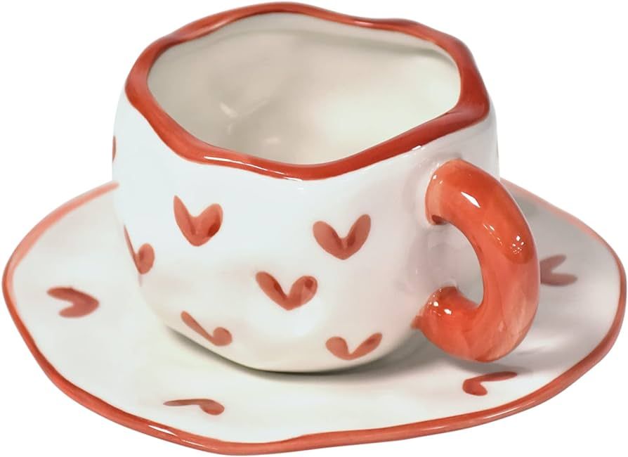 Koythin Ceramic Coffee Mug with Saucer Set, Cute Creative Cup Unique Irregular Design for Office ... | Amazon (US)