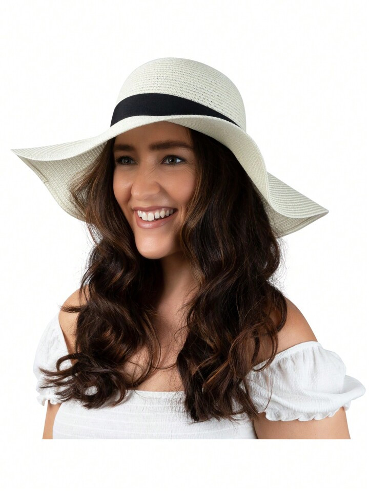 Women Floppy Sun Hat With Wide Brim-Foldable Roll-Up Straw Beach Hat UPF 50 | SHEIN