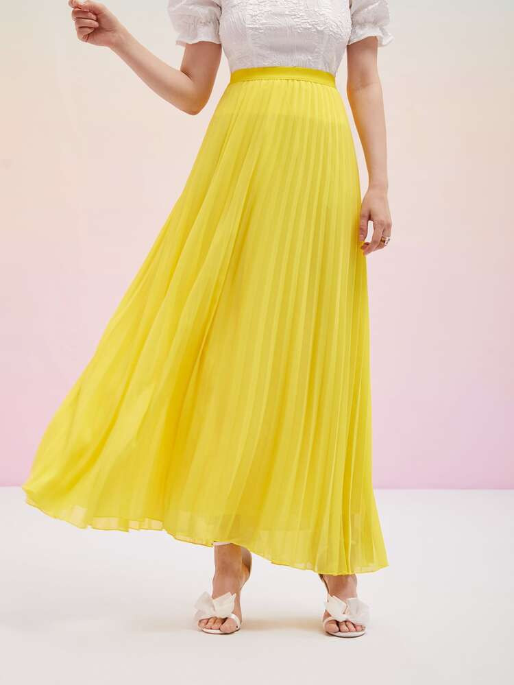 SHEIN Solid Pleated Maxi Skirt | SHEIN