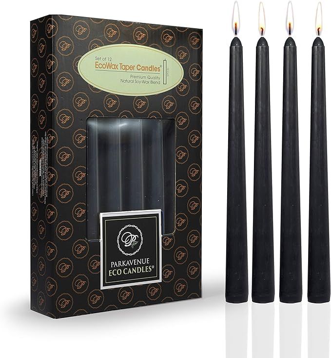 Eco Aroma Coco-Soy Candles, 12-Pack Black Taper Candles-10 inch Tall Long Stem Tapered, 7.5 Hour ... | Amazon (US)
