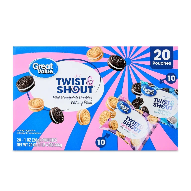 Great Value Twist & Shout Mini Sandwich Cookies Variety Pack, 1 oz, 20 Count | Walmart (US)