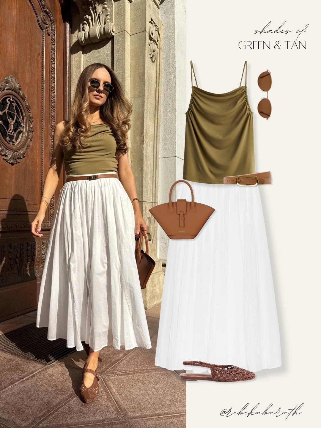 shades of green & tan 💫 

full skirt outfit | neutral looks | spring fashion 

#LTKootd #LTKSeasonal