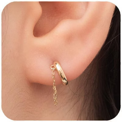 14K Gold Plated Chain Huggie Hoop Earrings, Small Dangle Chain Hoop Earrings for Women Gold One Size | Target