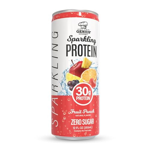 Genius Gourmet Clear Protein Sparkling Water Fruit Punch - 30g Clear Sparkling Protein, Zero Sugar, Low Carb, Lactose Free, Non GMO - Ready to Drink Flavored Sparkling Water - 12 Pack | Amazon (US)