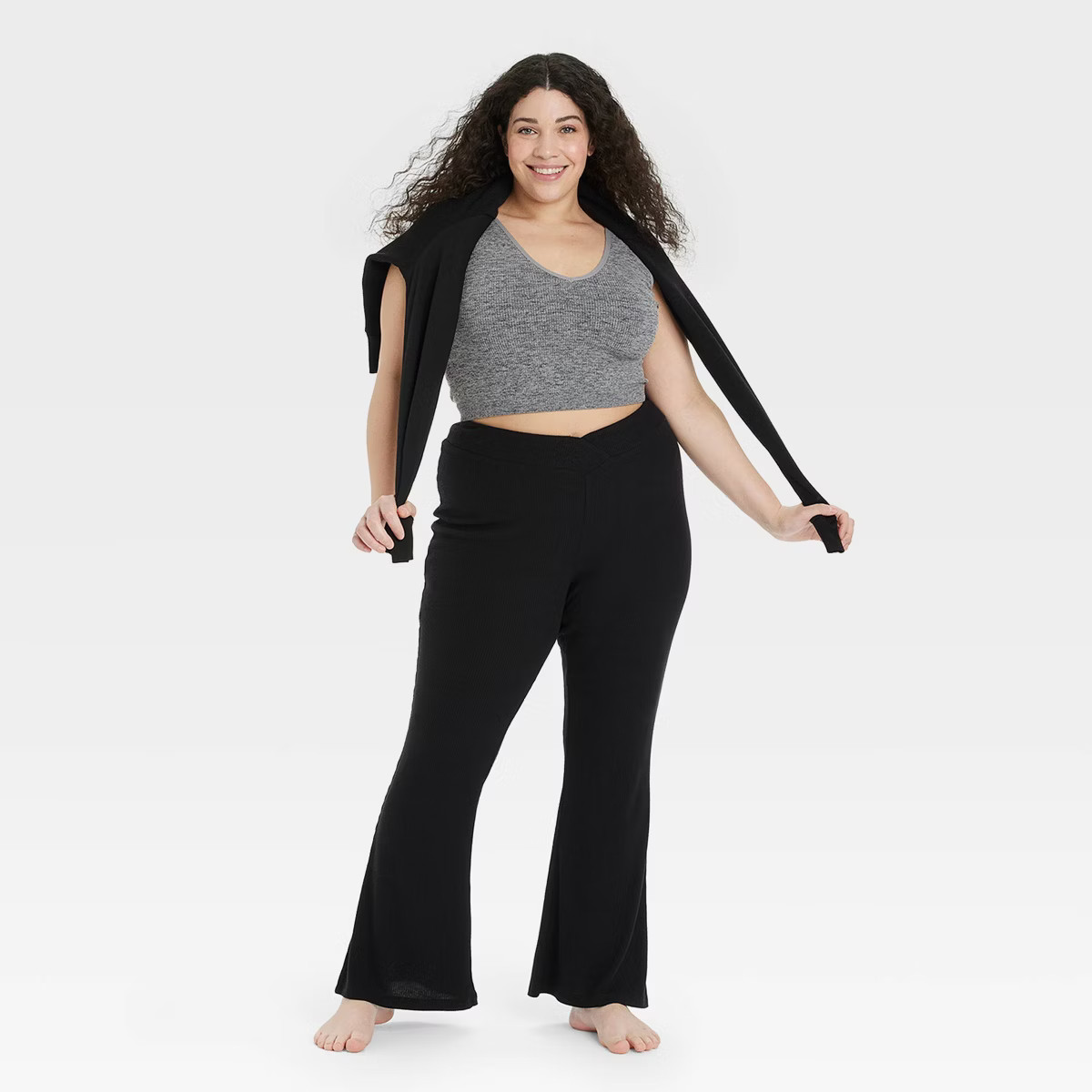 Women's Cozy Ribbed Crossover Waistband Flare Legging Pants - Colsie™ | Target