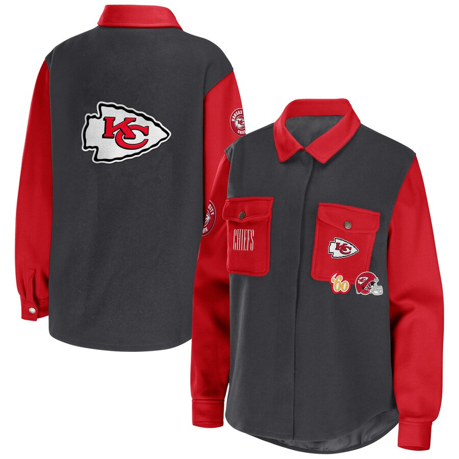 Kansas City Chiefs WEAR by Erin Andrews Women's Button-Up Shirt Jacket - Charcoal | Fanatics