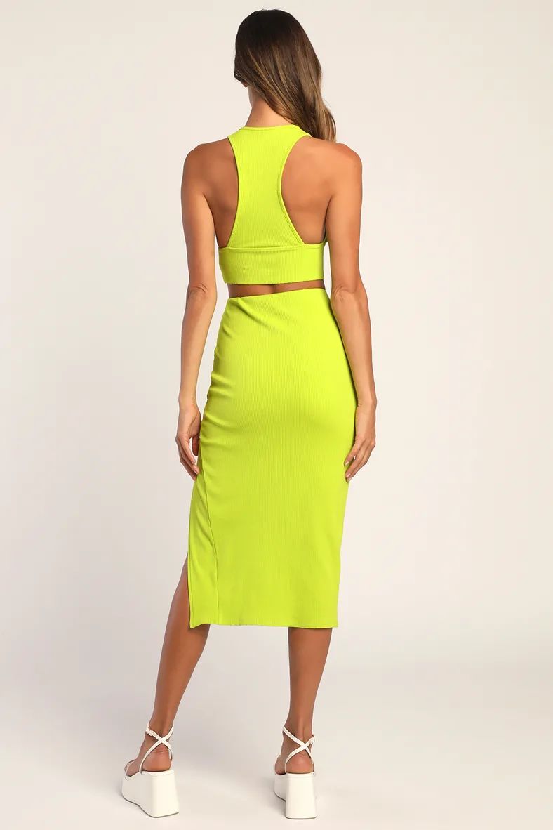 Absolute Edge Lime Green Mock Neck Two-Piece Bodycon Midi Dress | Lulus (US)
