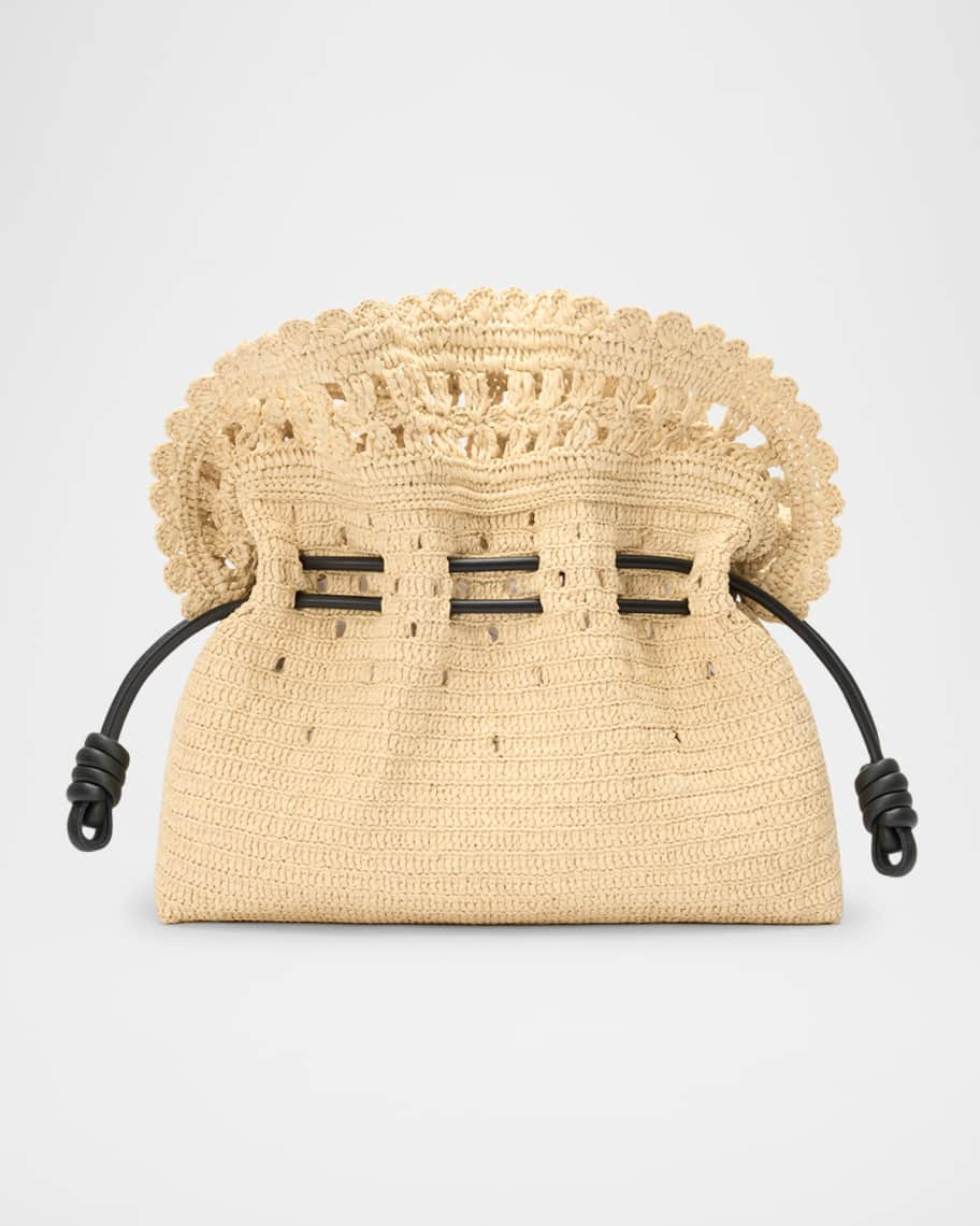 Loewe x Paula’s Ibiza Flamenco Medium Ruffled Clutch Bag in Raffia | Neiman Marcus