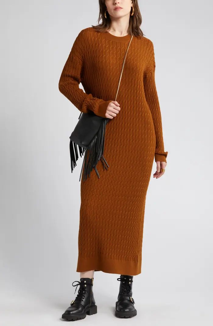 Cable Stitch Long Sleeve Midi Sweater Dress | Nordstrom
