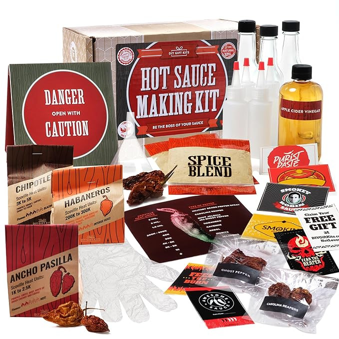 DIY Gift Kits Deluxe Hot Sauce Making Kit with Recipes, All-Inclusive Set with Ghost Peppers for ... | Amazon (US)