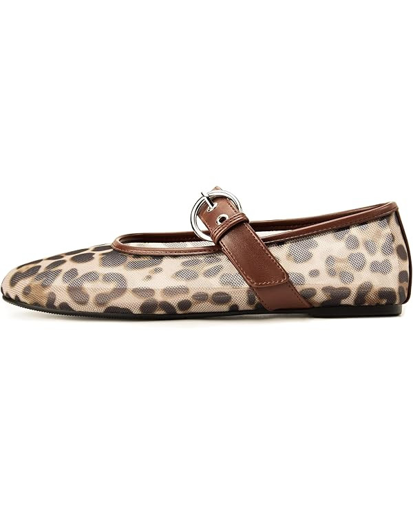 Leopard Flats for Women Mesh Flats Ballet Flats Mary Jane Flats Women's Dress Shoes Ballet Shoes | Amazon (US)