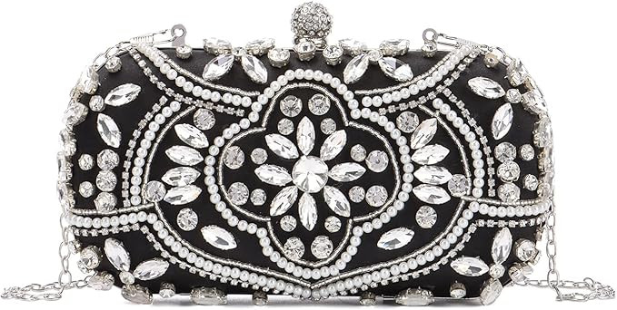 KUANG! Women Beaded Clutch Evening Bag Fashion Rhinestone Diamond Wedding Handbag Bridal Purse fo... | Amazon (US)
