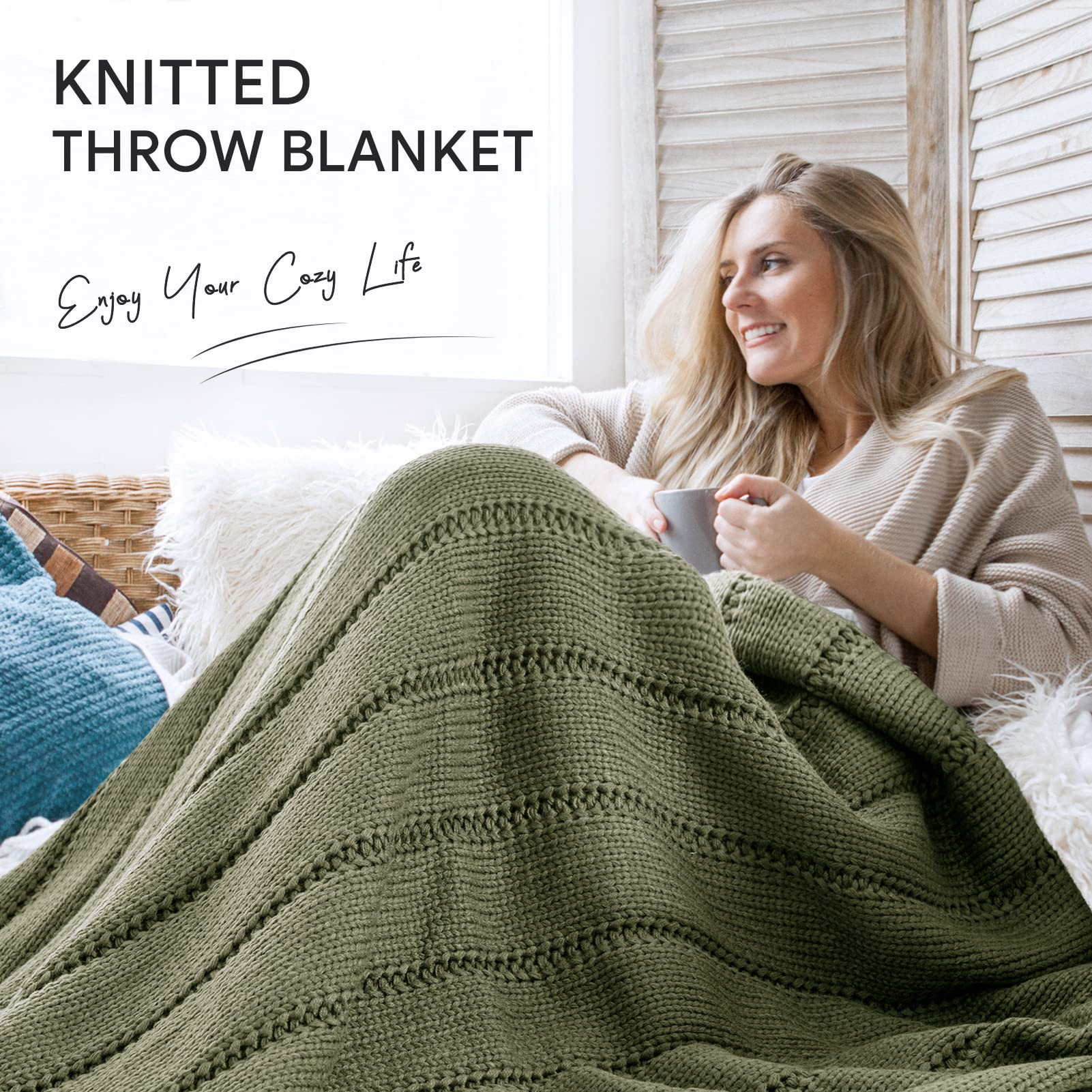 RECYCO Cable Knit Moss Green Throw Blanket for Couch, Super Soft Warm Cozy Decorative Knitted Thr... | Amazon (US)