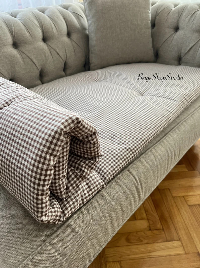 Brown Plaid Sofa Pad Cover: Cotton Pet Furniture Protector, Sofa Topper Covering for Pets | Etsy (US)