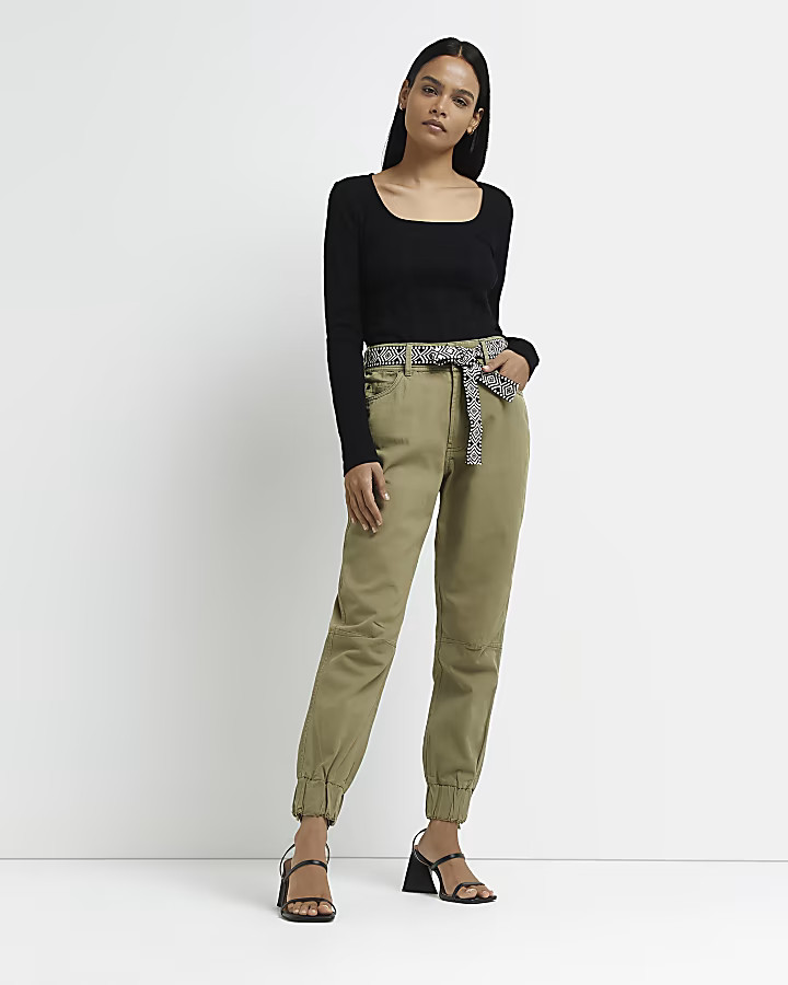 Khaki belted cargo trousers | River Island (UK & IE)