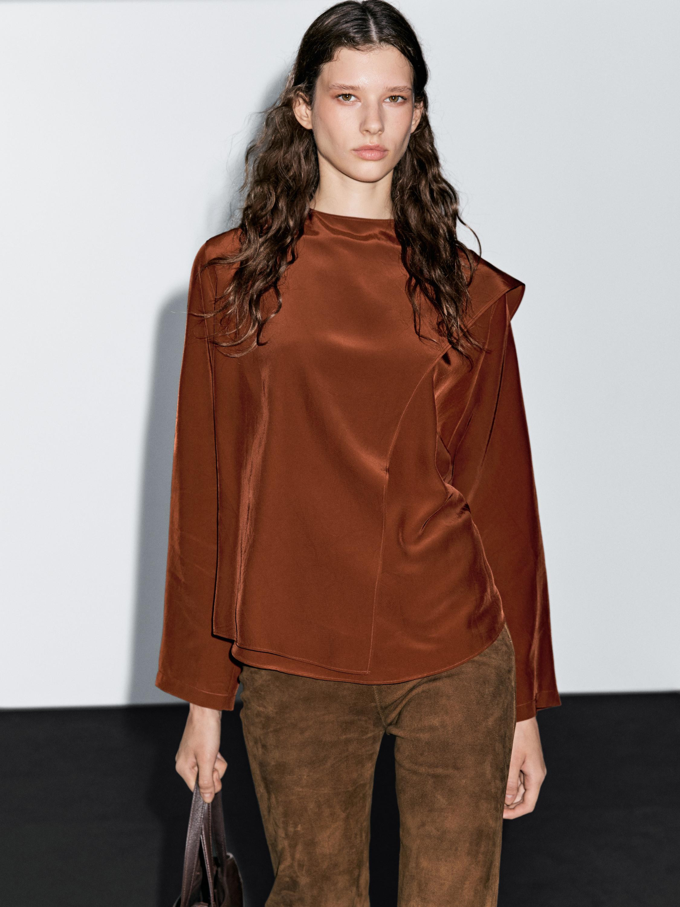 Flowing blouse with tied neck | Massimo Dutti US