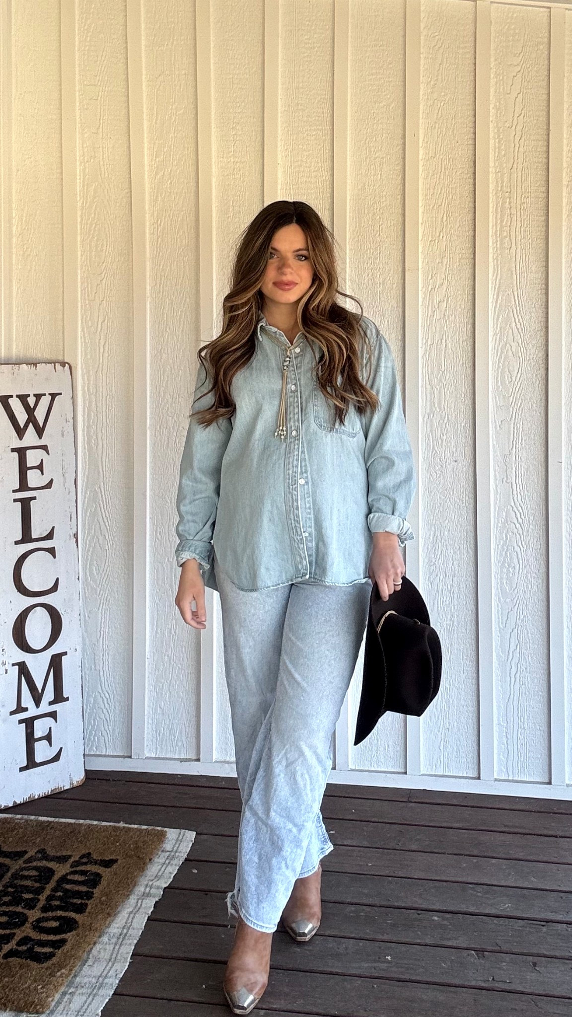 Pinterest inspired maternity shoot outfit 🫶🏼🤠 denim on denim western wear shoot. Bottom buttons unbuttoned to show off the bump 🤪

#LTKBaby #LTKStyleTip #LTKBump