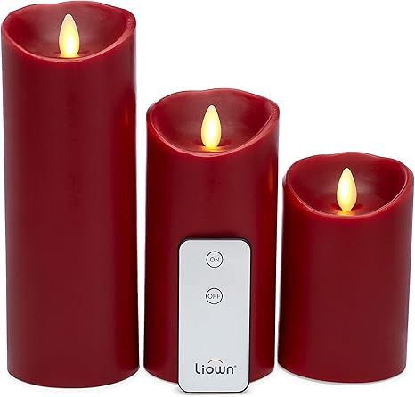 Raz Imports Moving Flame Red Pillar Candles with Remote, Set of 3 - Flameless Lighting Accent and... | Amazon (US)