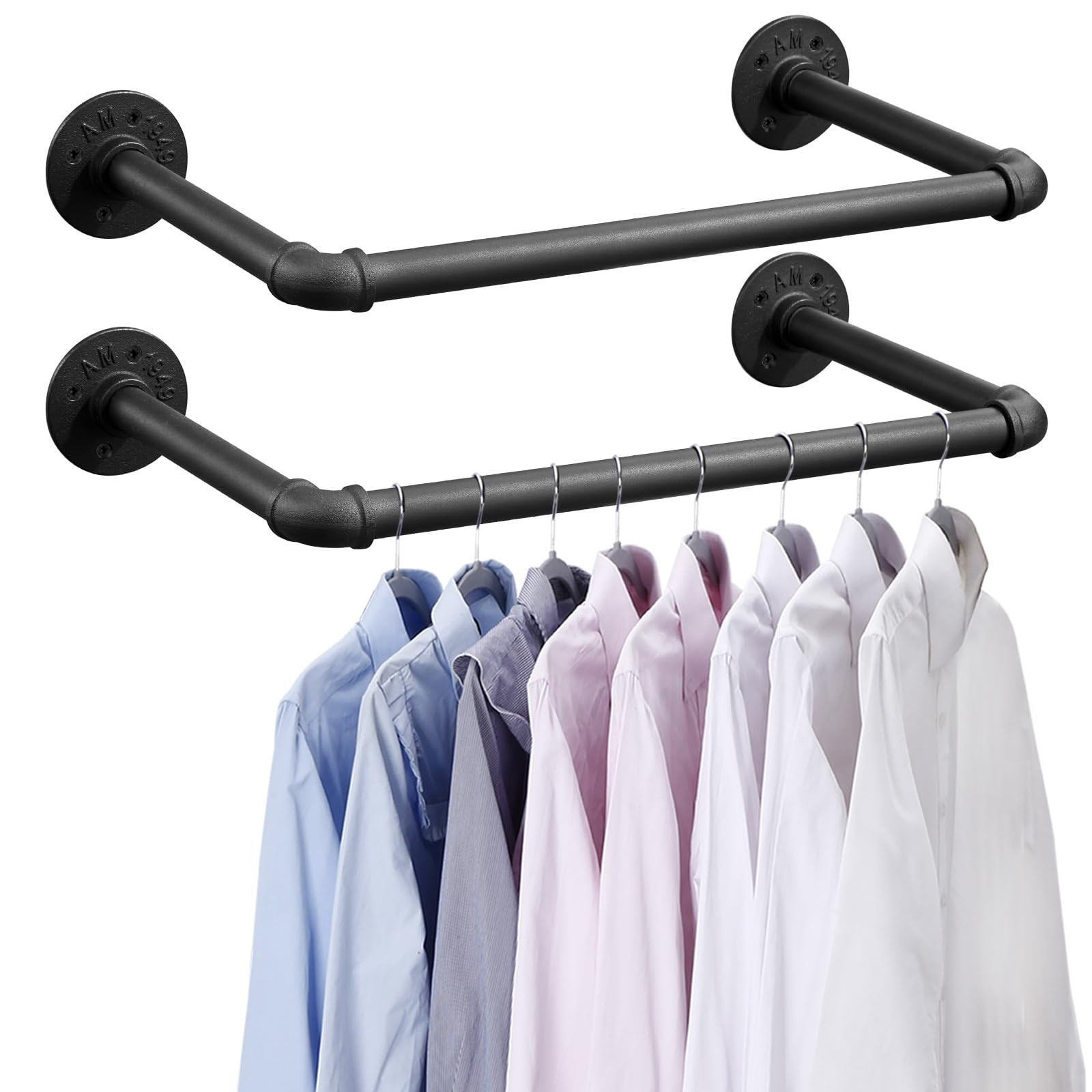 Industrial Pipe Clothes Rack Set of 2, 21” Heavy Duty Wall Mounted Clothing Rack Multi-Purpose ... | Amazon (US)