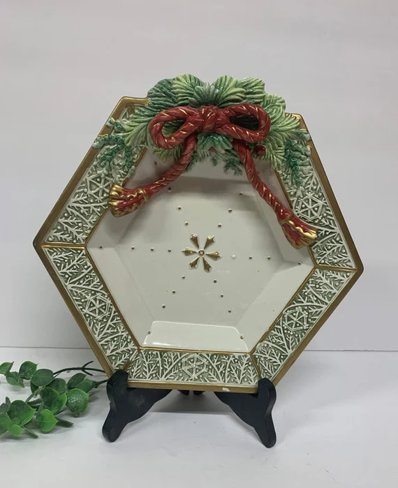 Fitz and Floyd Winter Holiday Santa Canape Bowl/Serving Dish 10”, Fitz and Floyd classics fine ... | Etsy (US)