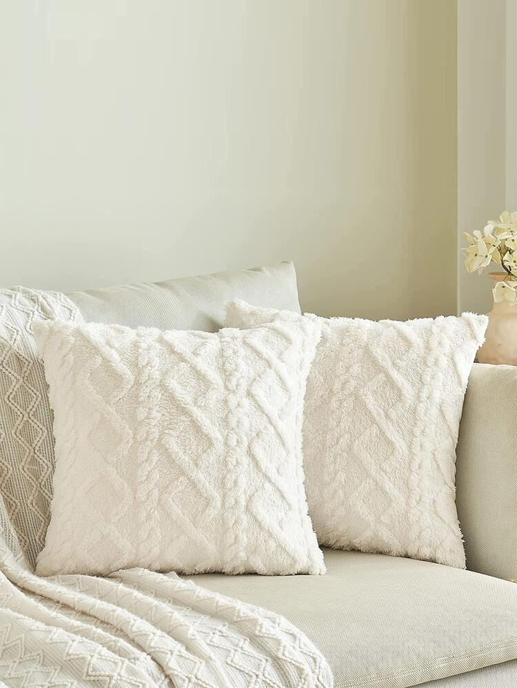 1 Stück geometrischer, getufteter Kissenbezug ohne Füllstoff, weißer Kissenbezug für Sofa | SHEIN