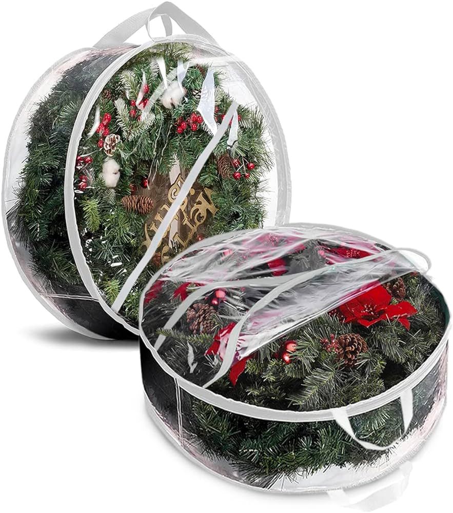 ProPik Christmas Wreath Storage Bag 24" - 2 Pack Clear Xmas Wreath Storage Container - Garland Ho... | Amazon (US)