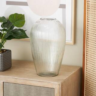 Litton Lane 14 in. Clear Ribbed Glass UrnDecorative Vase 047351 - The Home Depot | The Home Depot